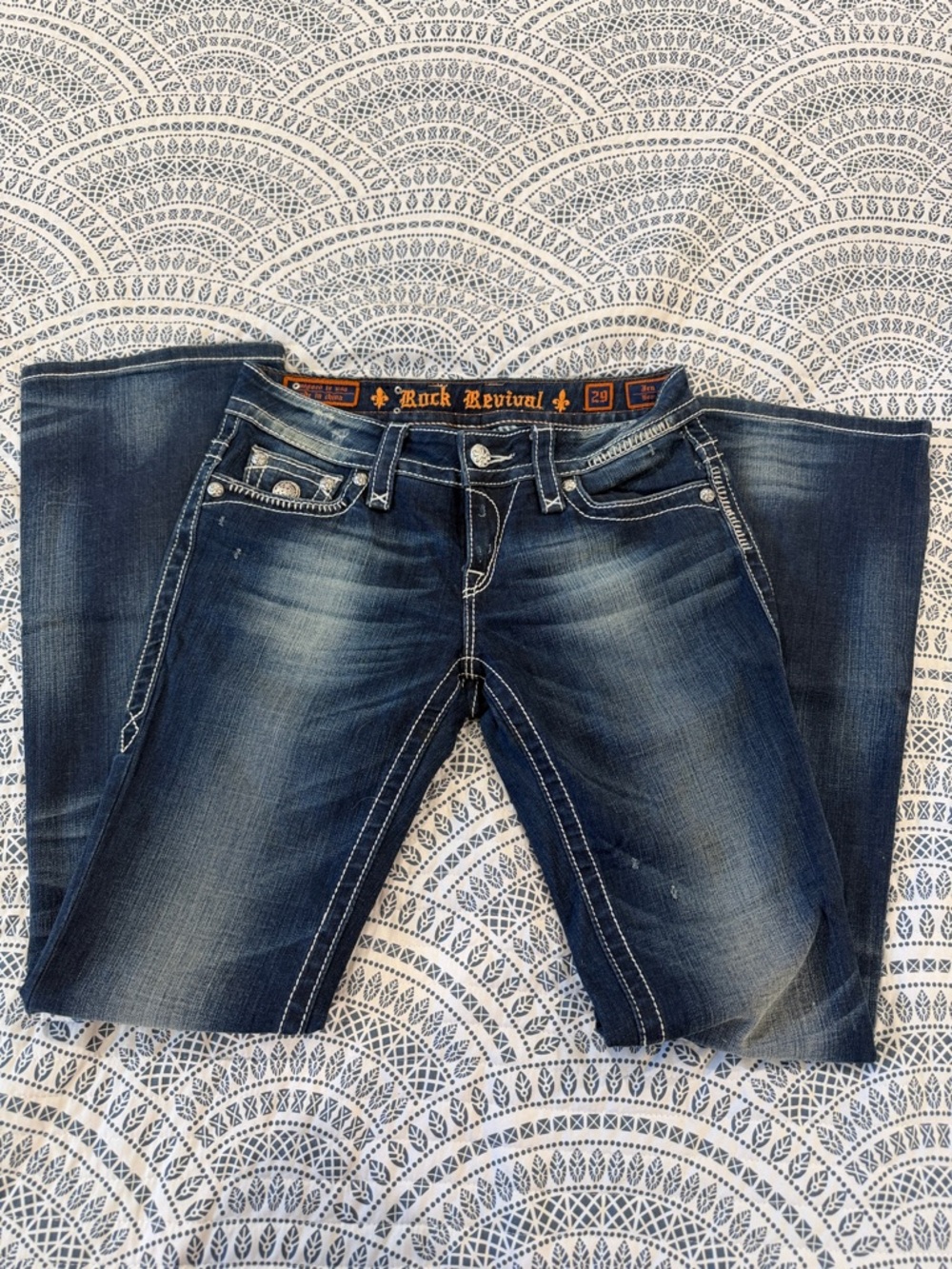 Rock Revival Women's Dark Blue Jen Boot Cut Jeans with Contrast Stitching